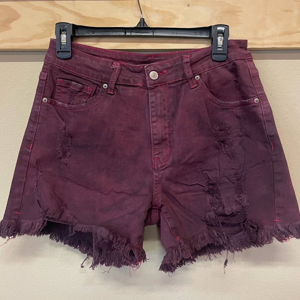 Maroon denim shorts